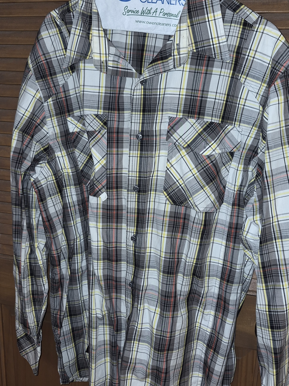 Men's Plaid Button-Down Shirt in White, Gray & Brown